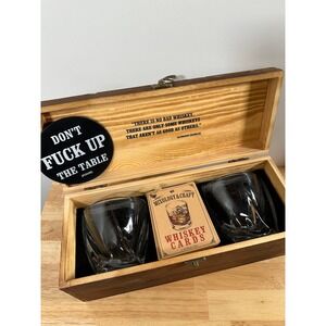 Whiskey Glass Set Mixology & Craft‎ Twisted Crystal Barware Wood Box Recipes Set